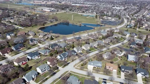 Naperville Homes and Pond Stock Footage 263260915