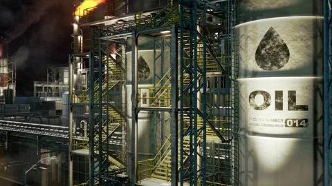 Naphtha refinery plant or processing plant with storage tanks, fictitious Illustrazione stock