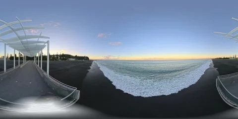 Napier Beach Pier Walk - Dramatic Oceanfront with Waves 360 VR Stock Footage 335642813