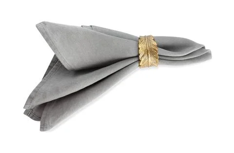 Napkin with decorative ring for table setting isolated on white, top view Stock Photos