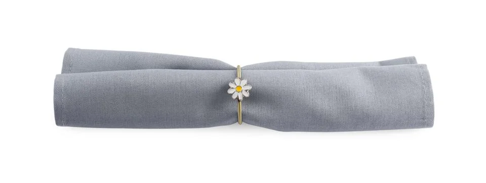 Napkin with decorative ring for table setting isolated on white, top view Stock Photos