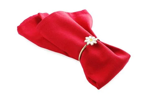 Napkin with decorative ring for table setting isolated on white Stock Photos