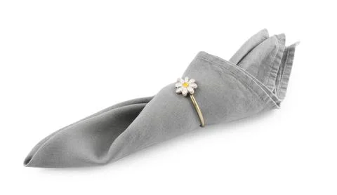 Napkin with decorative ring for table setting isolated on white Stock Photos