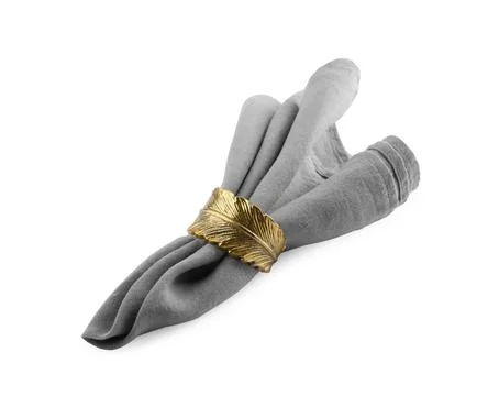 Napkin with decorative ring for table setting isolated on white Stock Photos