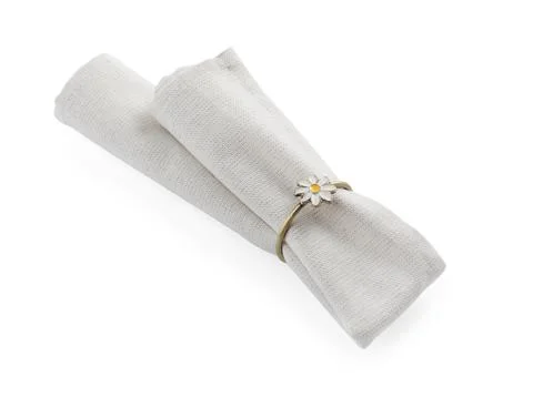 Napkin with decorative ring for table setting isolated on white Stock Photos