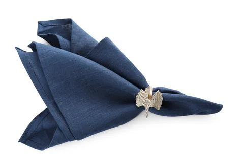 Napkin with decorative ring for table setting isolated on white, top view Stock Photos
