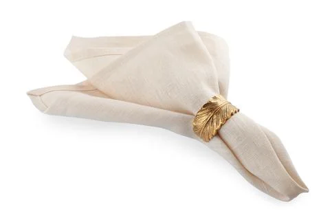 Napkin with decorative ring for table setting isolated on white Stock Photos