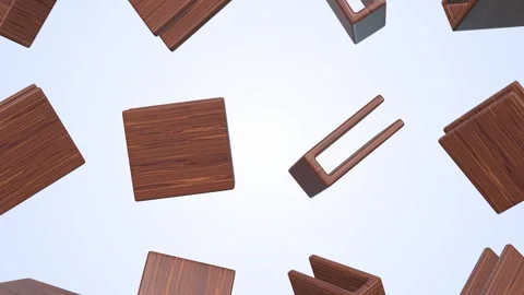 Napkin Holders Falling on a Light Blue Background. Wooden Napkin Holders 3D. 4K Stock Footage 302086097