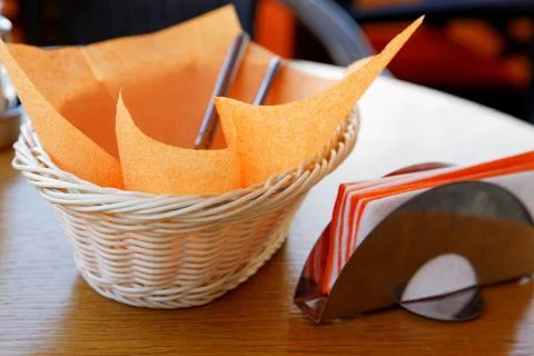 Napkins on a table in a cafe Stock Photos