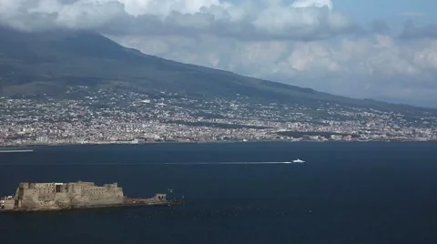 Naples bay with castle Stock Footage 64141017