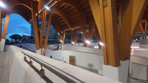 Naples Centro Direzionale Metro Station - Wooden Architecture Interior. Stock Footage 328352789