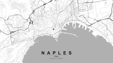 Naples city map with location pin coastal road network Stock Footage 333449675
