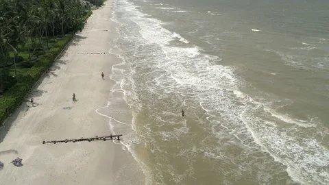 Naples florida beach waves slow motion drone aerial shot Stock Footage 84563969