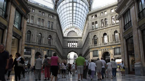 Naples Galleria Umberto Shopping Center Busy People Buying Famous Brand Clothes Stock Footage