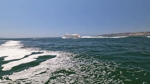 Naples - High-Speed Ferry Cruising on Open Sea Near Coastline Stock Footage 342117289