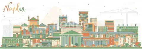 Naples Italy City Skyline with Color Buildings. Stock Illustration