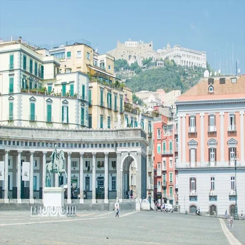 Naples Italy Piazza del Plebiscito with Castel Saint'Elmo Stock Footage