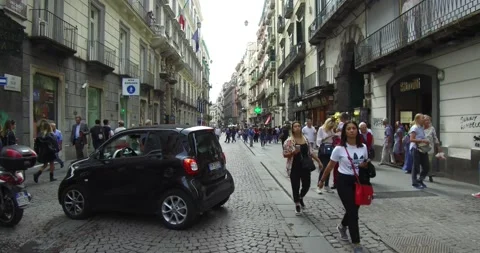 Naples, Italy. Traffic on Via Toledo. Stock Footage