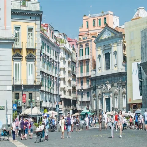 Naples Italy Vibrant Tourists Scene at Fontana del Carciofo Stock Footage