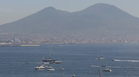 Naples Landscape Summit Caldeira Volcano Mount Vesuvius Sailing Boats Yachts Day Stock Footage 36106536