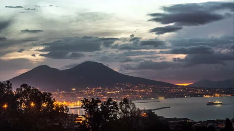 Naples with Mount Vesuvius in the Sunrise Timelapse Stock Footage 44188810