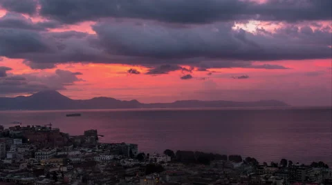 Naples with Mount Vesuvius in the Sunrise Timelapse Stock Footage 44188852