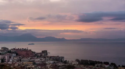 Naples with Mount Vesuvius in the Sunrise Timelapse Stock Footage 44188893