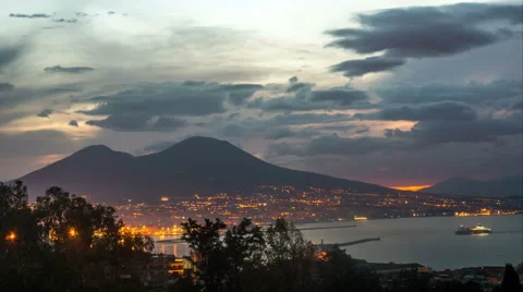 Naples with Mount Vesuvius in the Sunrise Timelapse Stock Footage 44189022