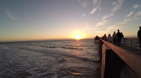 Naples Pier Gulf Waves at Sunset Slomotion Video stock 44520798