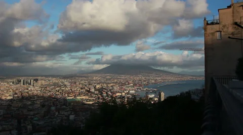 Naples seaside with Mount Vesuvius Stock Footage 34973628