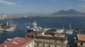 Naples Skyline Porto di Santa Lucia Yachts Sailing Boats Passing Mount Vesuvius HD Footage
