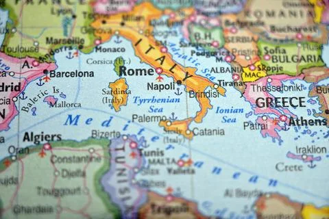Napoli Highlighted on World Map with Soft Blur Defocused Background Modern .. Foto stock