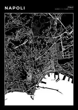 Napoli Map Wall Art Frame, Cartography Map Print, City Layout Map Stock-Illustration