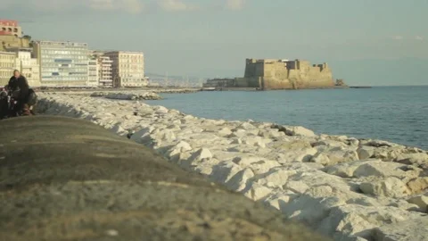 Napoli (Naples) panoramic view 180° sea and castle dell'ovo Video stock 84800392
