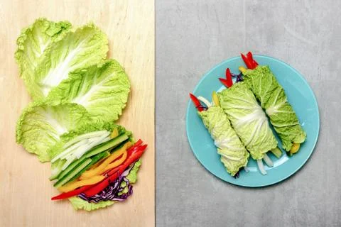 Nappa cabbage vegan spring rolls Stock Photos