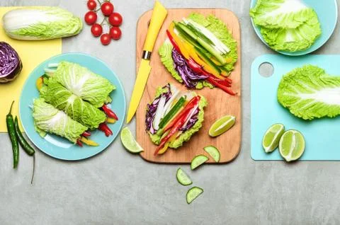Nappa cabbage vegan spring rolls cooking concept Stock Photos