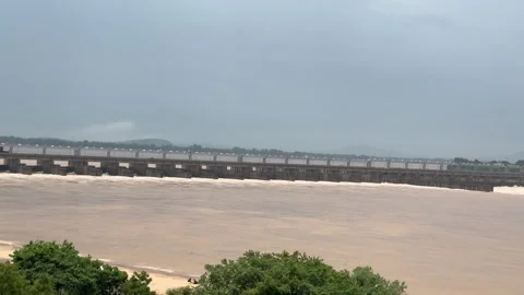 Naraj Barge View of Kathjodi River with High Muddy Water Flow, Odisha Stock Footage 344633912
