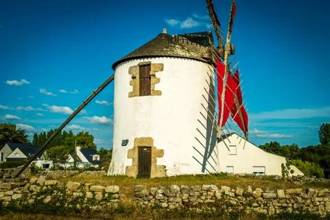 Narbon windmill in Brittany Stock Photos