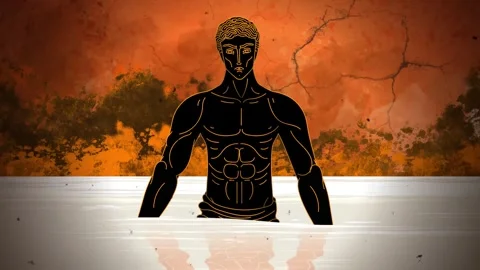 Narcissus drowning in the lake while staring at his reflection Stock Footage 342367523