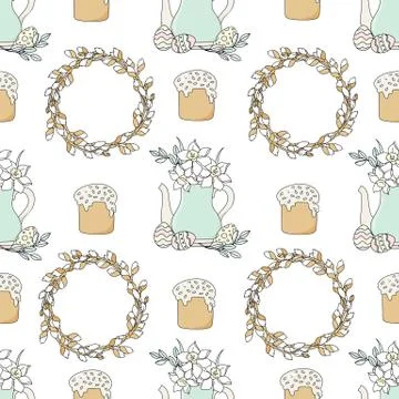 NARCISSUS Easter Holiday Vector Illustration Seamless Pattern Stock Illustration