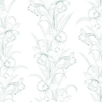 Narcissus seamless pattern on white background. Stock Illustration