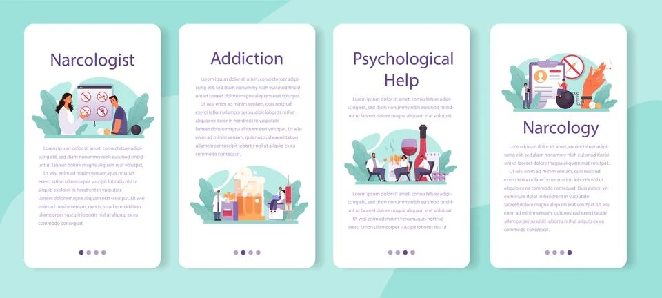 Narcologist mobile application banner set. Professional medical specialist. Stock Illustration