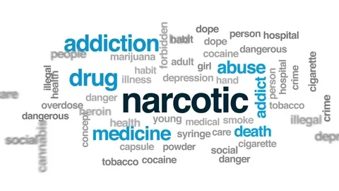 Narcotic animated word cloud, text design animation. Stock Footage