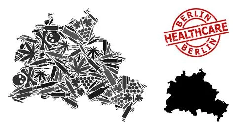 Narcotic Composition Map of Berlin City and Rubber Healthcare Badge Stock Illustration