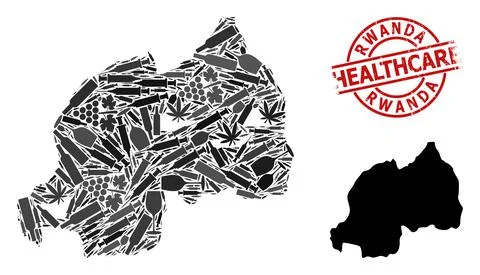 Narcotic Composition Map of Rwanda and Rubber Health Care Rubber Stamp Stock Illustration