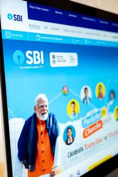 Narendra modi on sbi banking website showi.. 스톡 사진