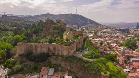 NARIKALA, TBILISI OLD TOWN HYPERLAPSE, Georgia, shot with DJI Mavic 2 Pro dron Video stock 131501160
