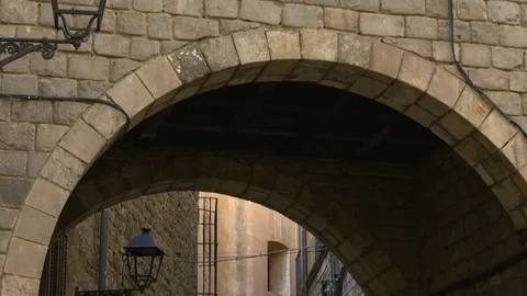 Narow, dark streets of the medieval Gothic Quarter of Barcelona, Spain. Video stock 127329948
