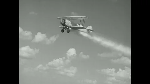 A narrator explains how propeller powered planes write letters in the sky Stock Footage 92932004