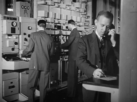 Narrator explains the television programme broadcasting procedure - 1949 Video stock 93690360